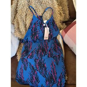 Candies Women's Palm Print Blue Pink Hawaiian Sleeveless Sundress Med NWT